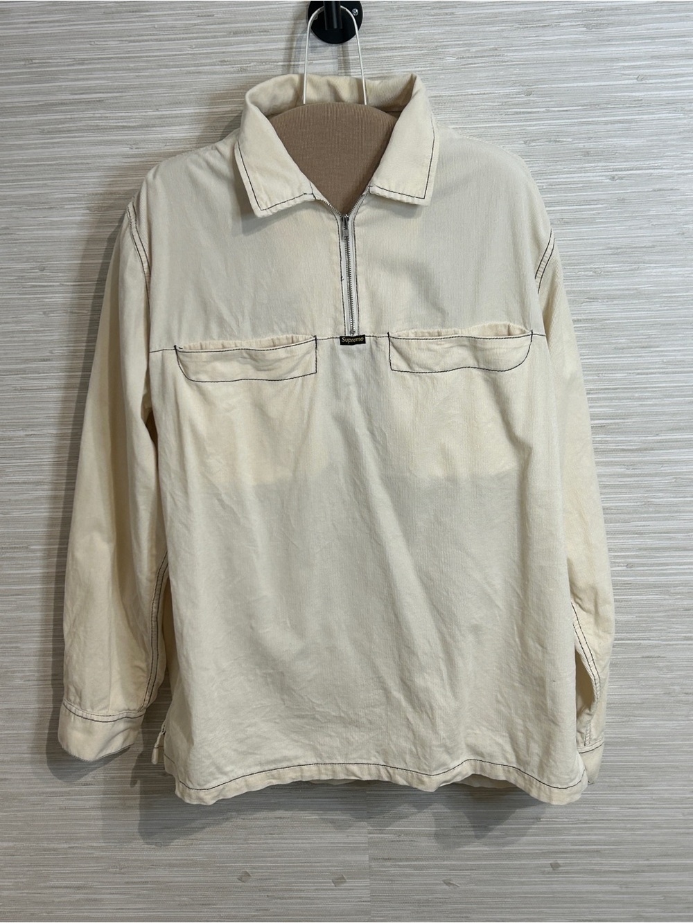Supreme Lightweight Corduroy Half Zip Pullover Shirt Size Large Cream